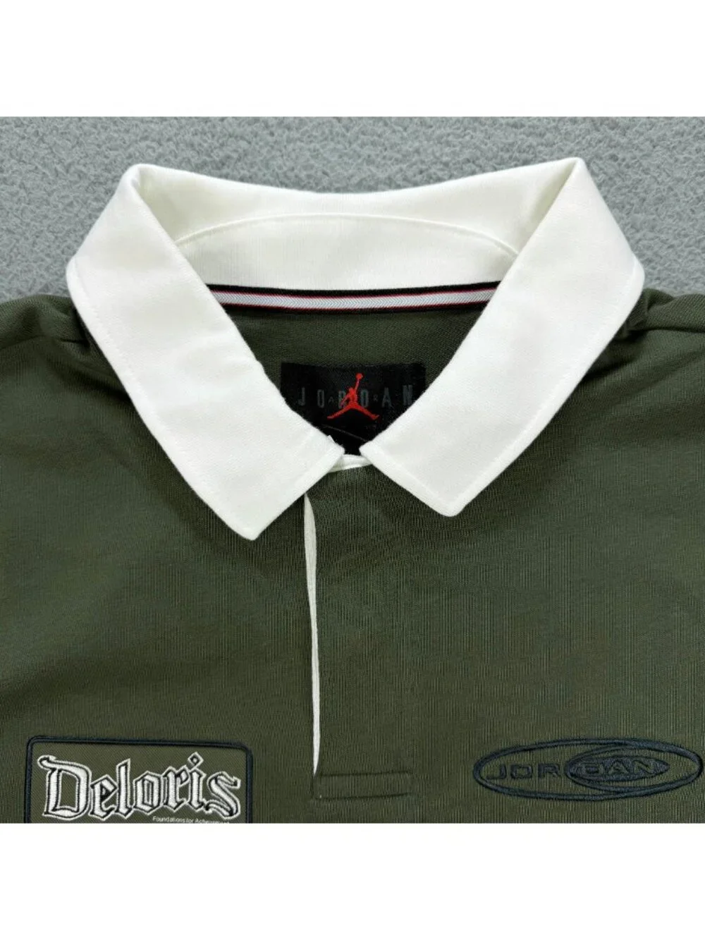 Air Jordan Top Mens Medium M Olive Green Essentials Long Sleeve Rugby Polo Shirt